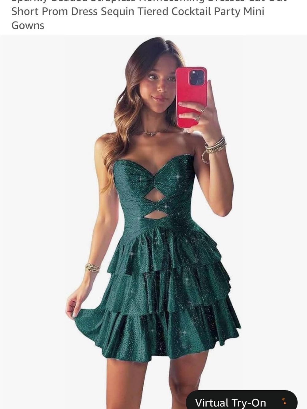 Amazon Strapless Teal Satin Polka Dot Cut Out Ruffle Dress